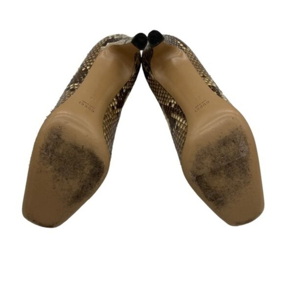 Gucci GG Brown Beige Python Square Toe Pumps Size 8B - Picture 9 of 12